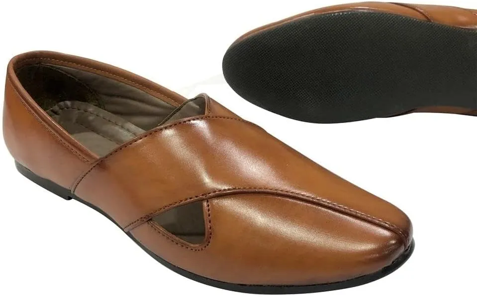 Punajbi Jutti for Men Sherwani Jutti Groom Shoes Tan Indian Shoes Breathable Loafers