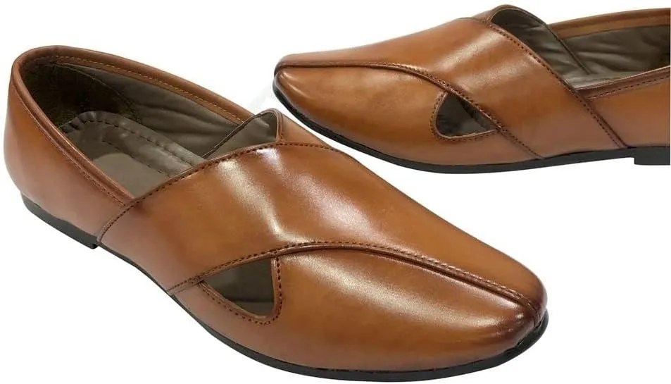 Punajbi Jutti for Men Sherwani Jutti Groom Shoes Tan Indian Shoes Breathable Loafers