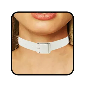 Punk Leather Choker PU Necklace Gothic Chokers Soft Collar Chain Rave Party Necklaces for Women (white)