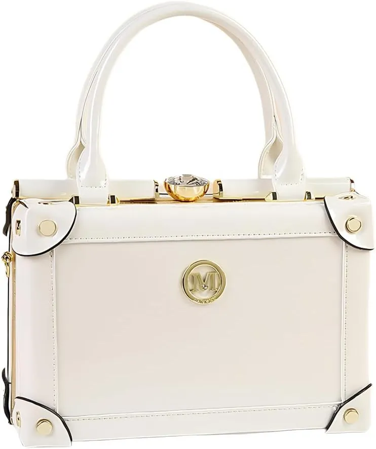 Rhinestone Buckle Evening Bag for Women Top Handle Satchel Handbags Leather Purses Hard Square Box Shoulder Crossbody Bags