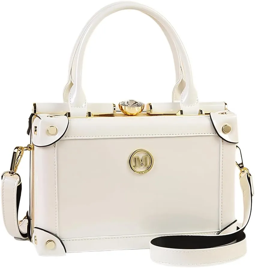 Rhinestone Buckle Evening Bag for Women Top Handle Satchel Handbags Leather Purses Hard Square Box Shoulder Crossbody Bags