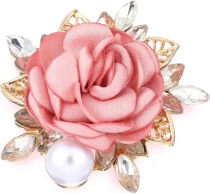 Rose Flower Brooches and Pins for Women, Elegant Brooches for Women Men Wedding Party Gentleman's Handmade Crystal Pearl Fabric Flower Lapel Pink Pin Dress Boutonniere Ideas Suit Accessories