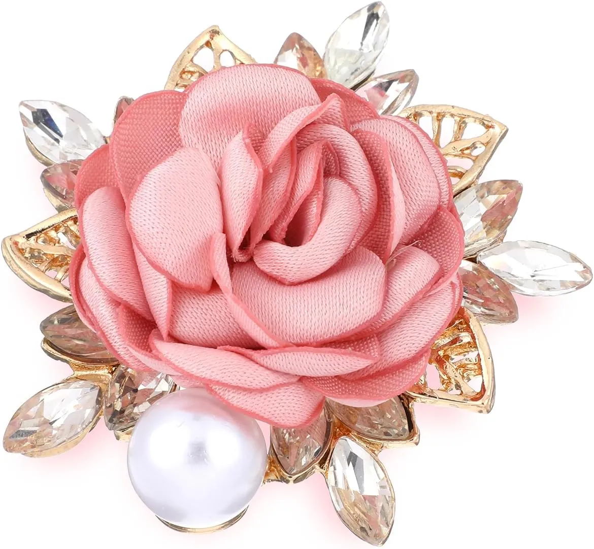 Rose Flower Brooches and Pins for Women, Elegant Brooches for Women Men Wedding Party Gentleman's Handmade Crystal Pearl Fabric Flower Lapel Pink Pin Dress Boutonniere Ideas Suit Accessories