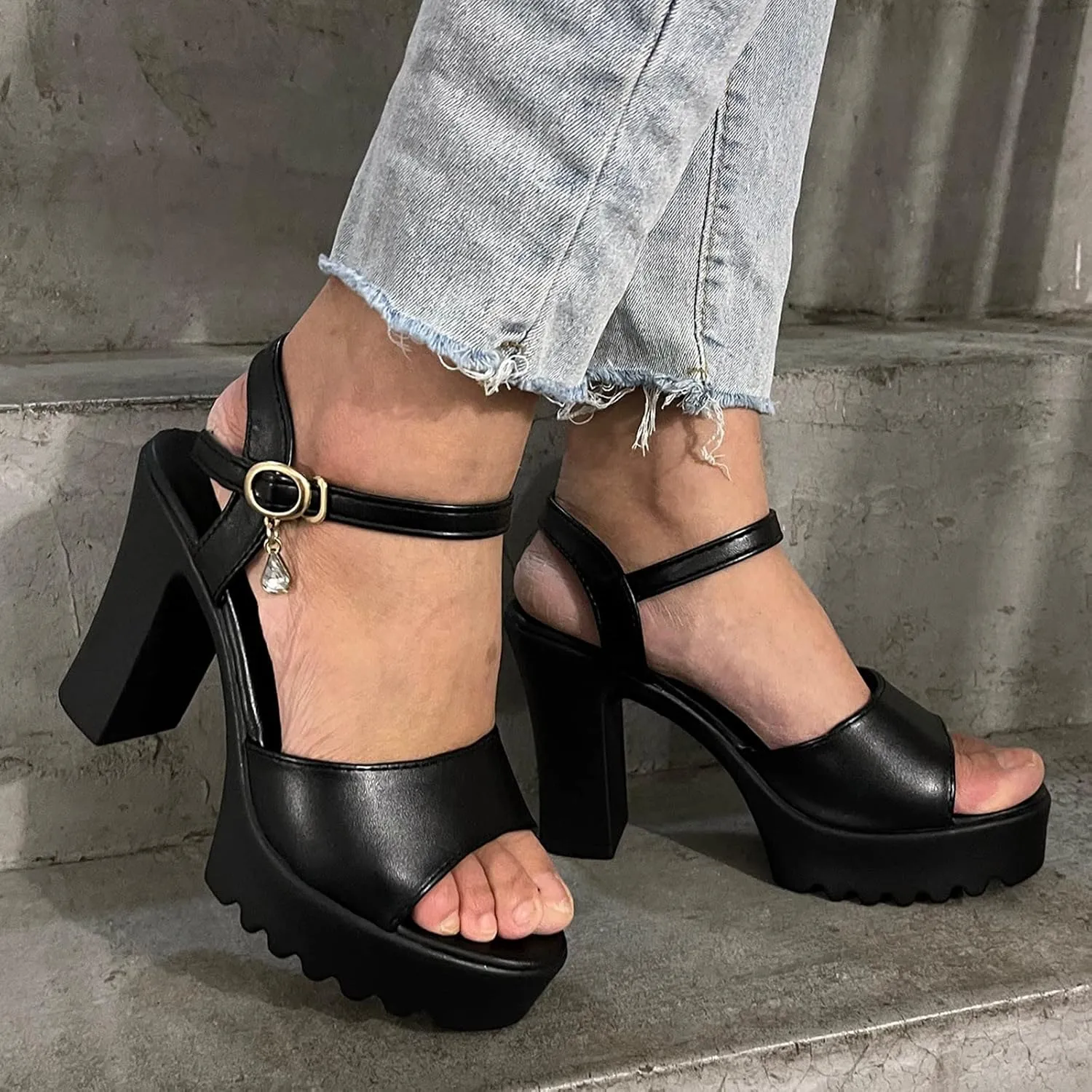 Sandals Fashion Chunky Casual Womens Breathable Lace Up Heels Shoes Women's sandals Womens High Heel Sandals Size 14