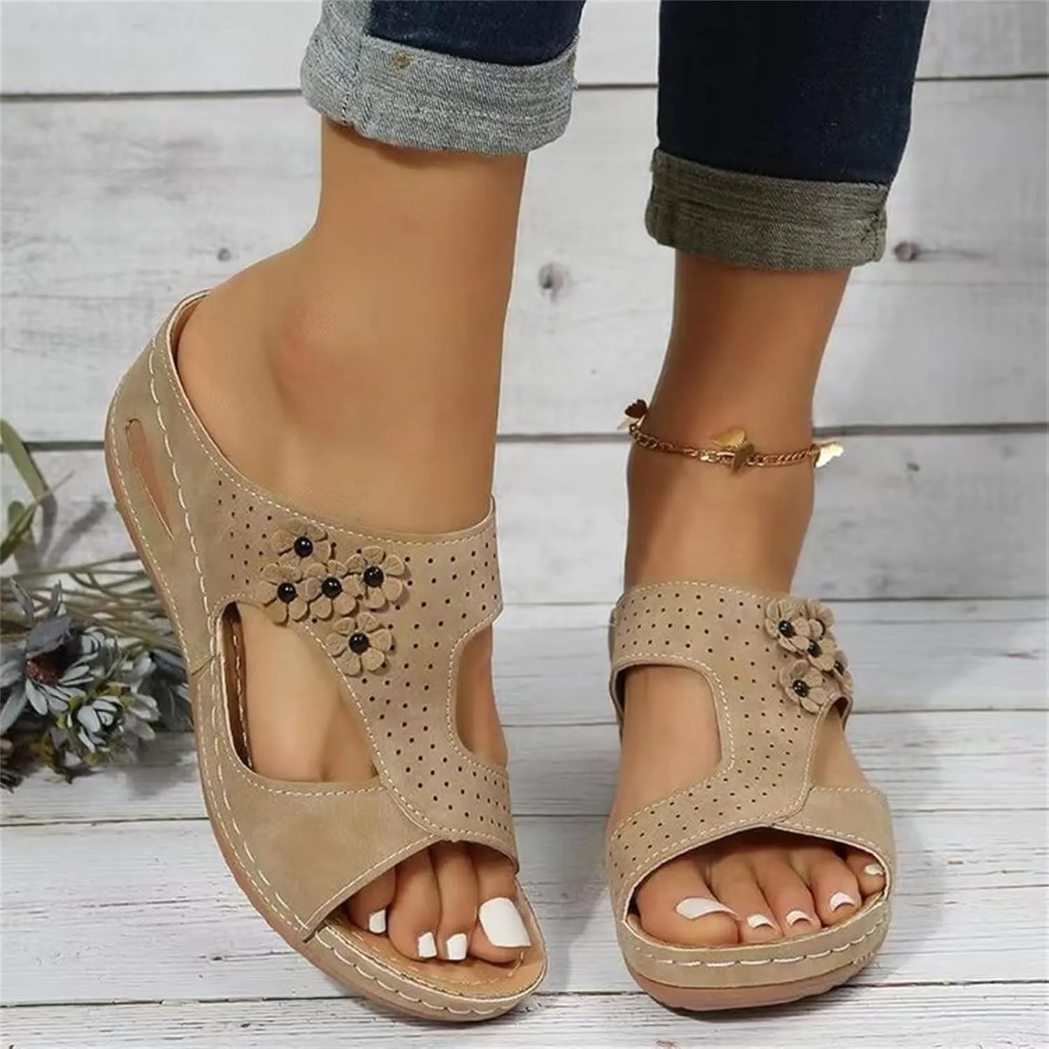 Sandals Women Comfortable Dressy Wedge Sandals Fashion Orthotic Slides Lightweight Athletic Slip On Orthopedic Slippers