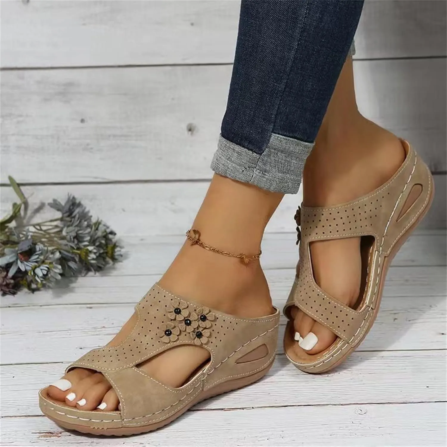 Sandals Women Comfortable Dressy Wedge Sandals Fashion Orthotic Slides Lightweight Athletic Slip On Orthopedic Slippers