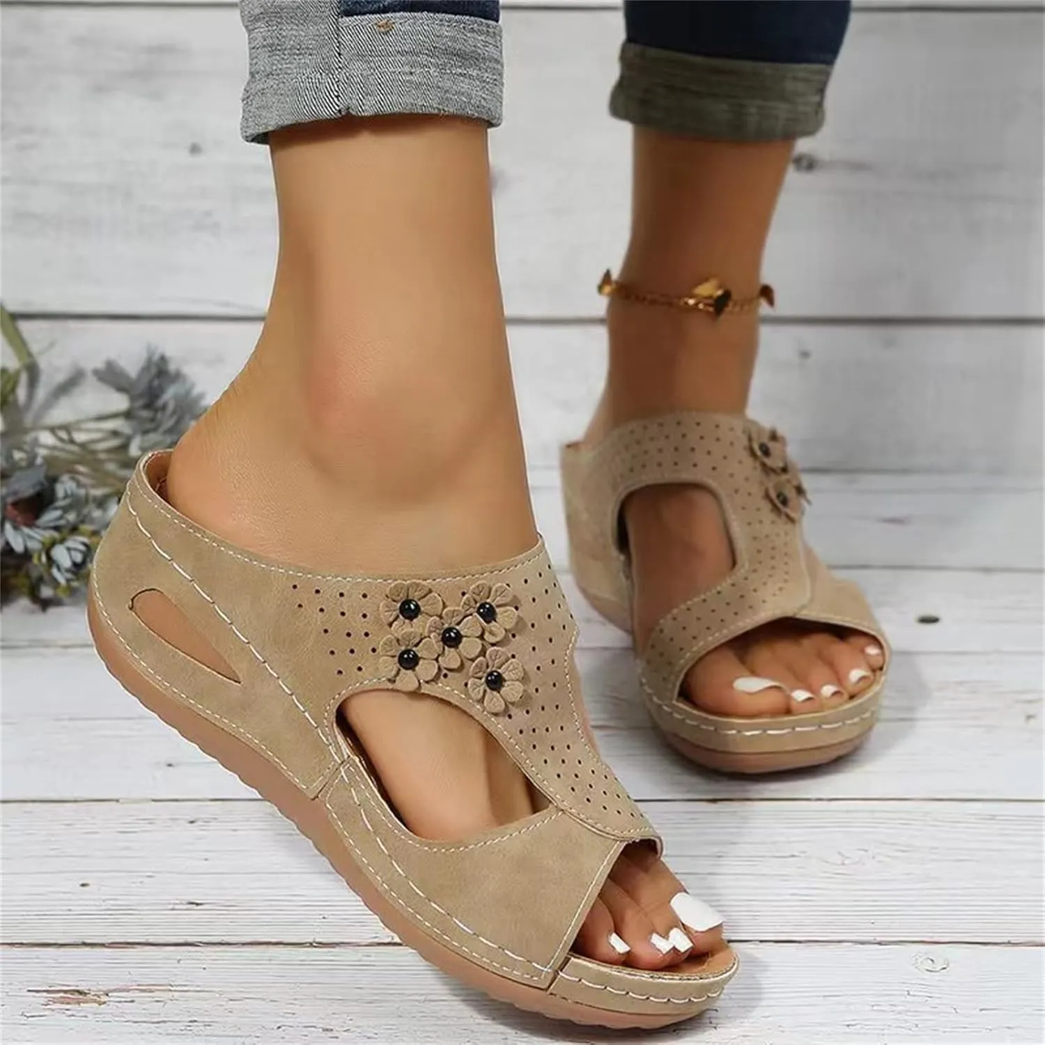 Sandals Women Comfortable Dressy Wedge Sandals Fashion Orthotic Slides Lightweight Athletic Slip On Orthopedic Slippers