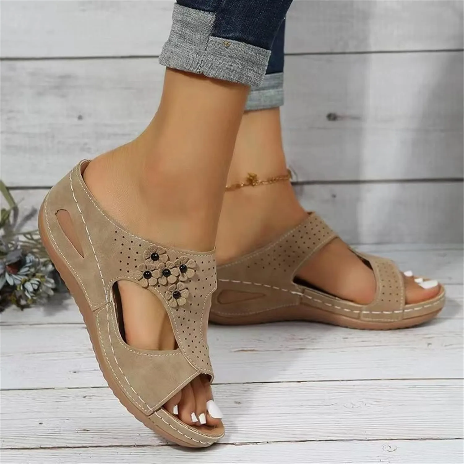 Sandals Women Comfortable Dressy Wedge Sandals Fashion Orthotic Slides Lightweight Athletic Slip On Orthopedic Slippers
