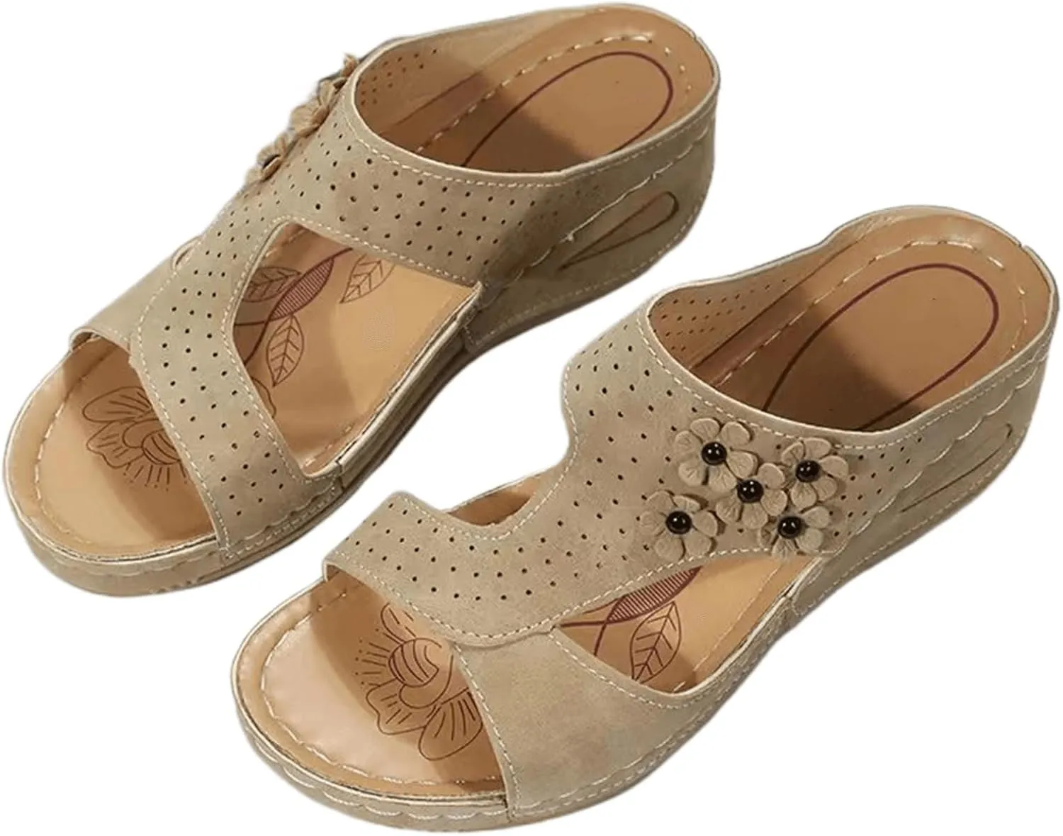 Sandals Women Comfortable Dressy Wedge Sandals Fashion Orthotic Slides Lightweight Athletic Slip On Orthopedic Slippers
