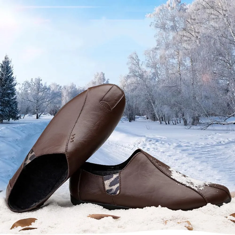 Santimon Men's Winter Loafers - Slip on Indoor Warm Mules Waterproof Outdoor Slipper Shoes with Fur Lining