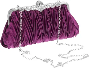 Satin Evening Clutch Bag Purse Detachable Chain for Wedding Party Prom