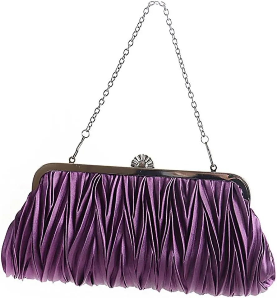 Satin Evening Clutch Wedding Party Bag Handbag Long Metal Chain Cocktail Evening Handbags