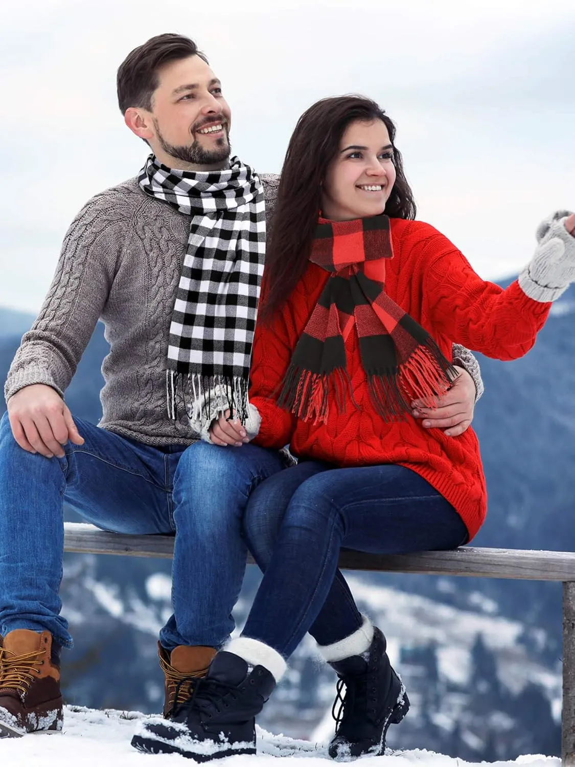 SATINIOR 2 Pieces Women Buffalo Plaid Scarf Winter Buffalo Check Scarves Warm Blanket Scarf Plaid Wrap Shawl