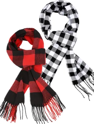 SATINIOR 2 Pieces Women Buffalo Plaid Scarf Winter Buffalo Check Scarves Warm Blanket Scarf Plaid Wrap Shawl