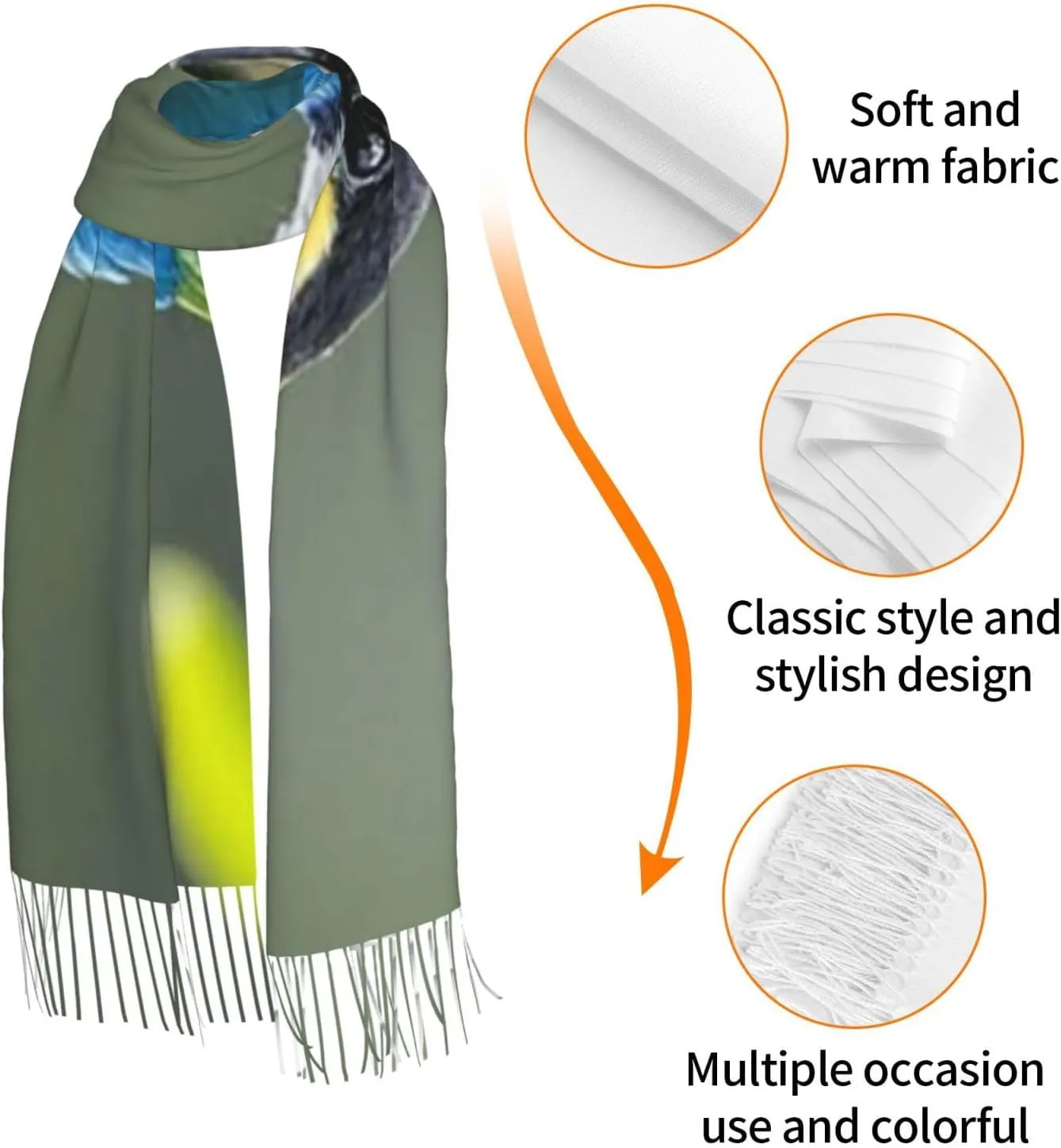 Scarf for Women Winter Warm Scarves Lightweight Soft Shawl Black Gold Marble Fringed Scarf
