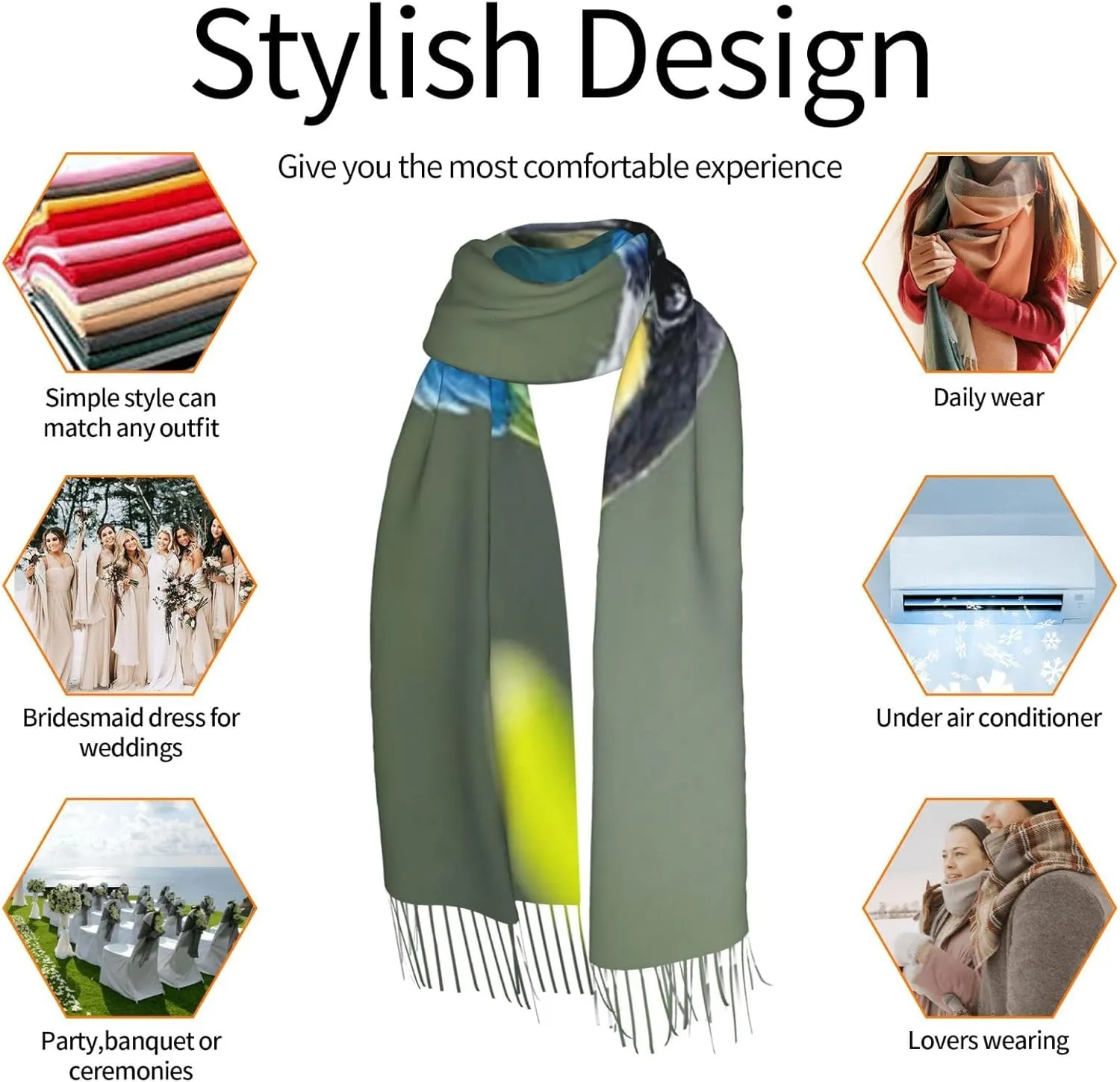 Scarf for Women Winter Warm Scarves Lightweight Soft Shawl Black Gold Marble Fringed Scarf