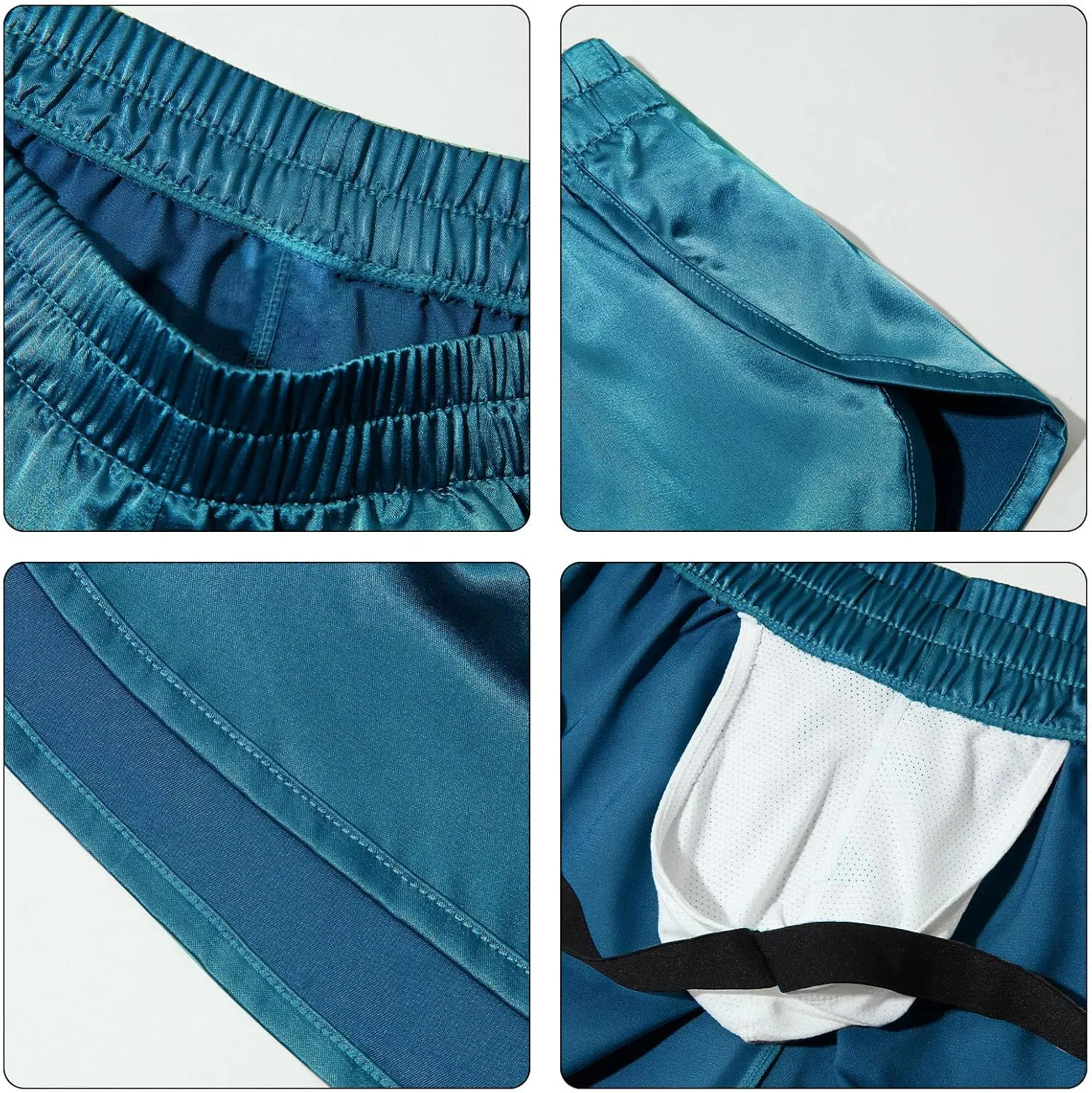 SEAUR Men's Satin Shorts Split Side Short Shorts Jockstrap Boxers Silky Pajama Bottom Shorts Loose Sleep Shorts Sleepwear