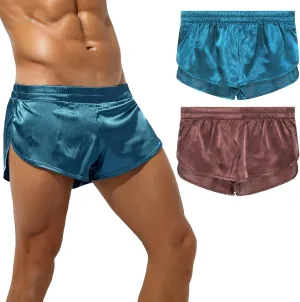 SEAUR Men's Satin Shorts Split Side Short Shorts Jockstrap Boxers Silky Pajama Bottom Shorts Loose Sleep Shorts Sleepwear