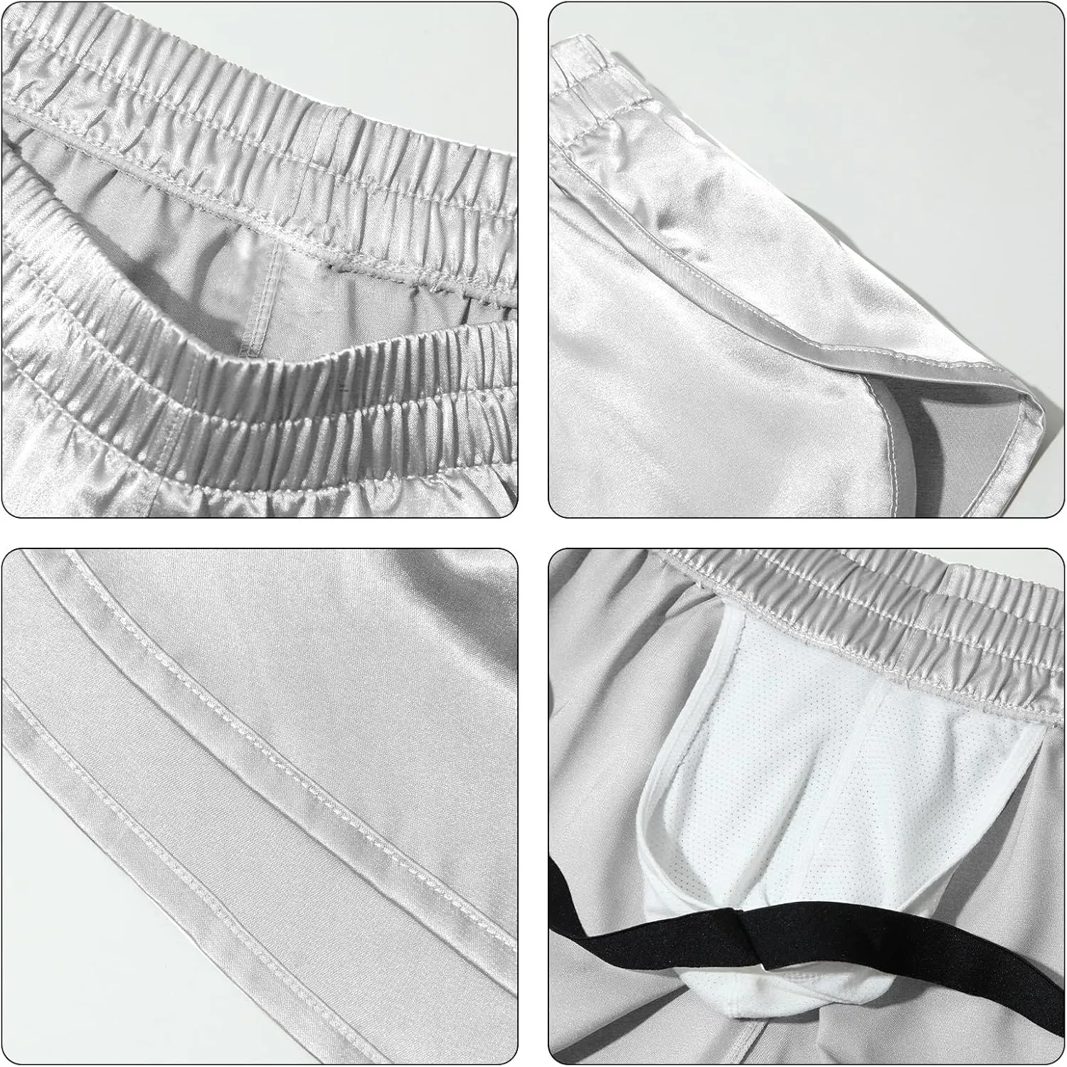 SEAUR Men's Satin Shorts Split Side Short Shorts Jockstrap Boxers Silky Pajama Bottom Shorts Loose Sleep Shorts Sleepwear
