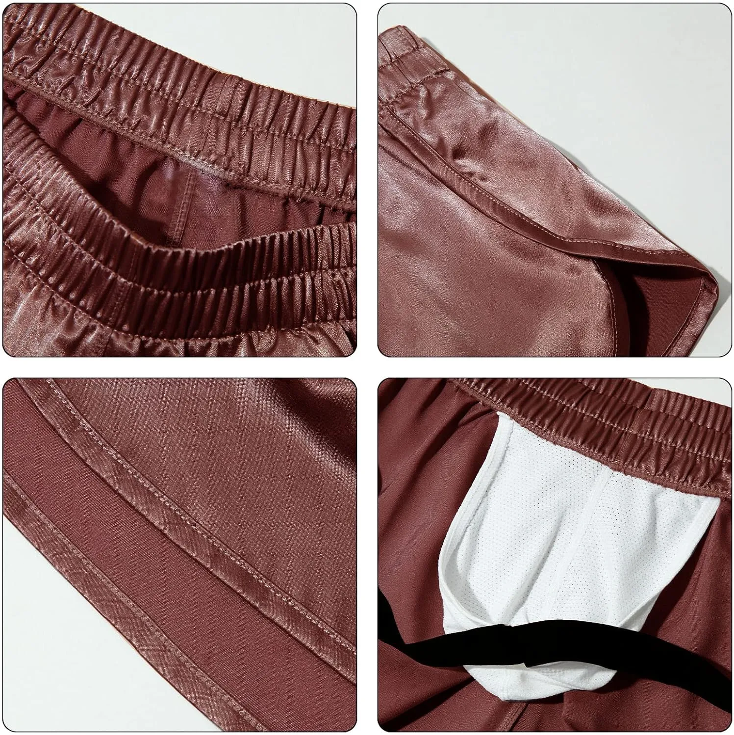 SEAUR Men's Satin Shorts Split Side Short Shorts Jockstrap Boxers Silky Pajama Bottom Shorts Loose Sleep Shorts Sleepwear