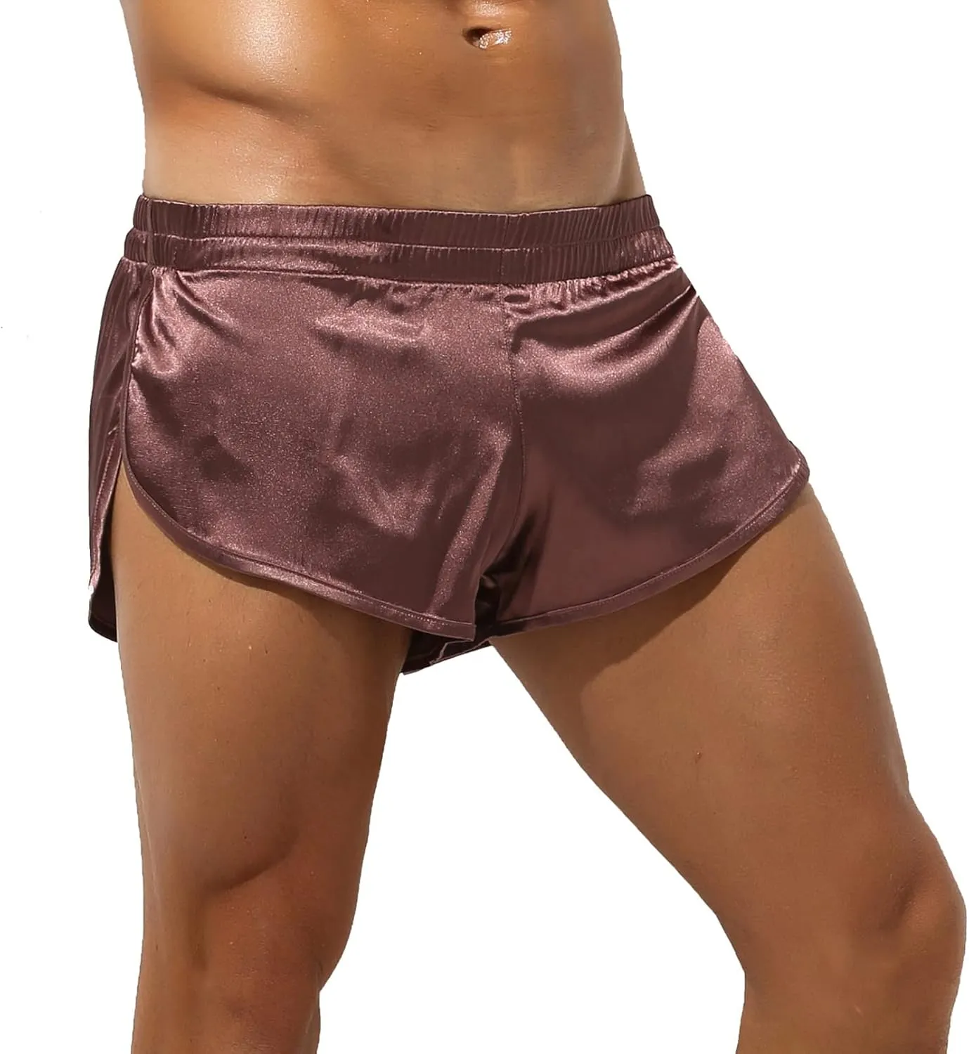SEAUR Men's Satin Shorts Split Side Short Shorts Jockstrap Boxers Silky Pajama Bottom Shorts Loose Sleep Shorts Sleepwear