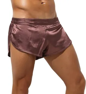 SEAUR Men's Satin Shorts Split Side Short Shorts Jockstrap Boxers Silky Pajama Bottom Shorts Loose Sleep Shorts Sleepwear
