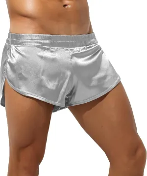SEAUR Men's Satin Shorts Split Side Short Shorts Jockstrap Boxers Silky Pajama Bottom Shorts Loose Sleep Shorts Sleepwear