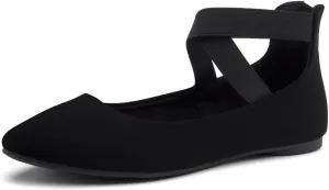 Shoe Land Women's Flats  Dressy & Casual Almond Toe Flat Shoes with Elastic Ankle Strap, Comfortable Slip-On Ballet Flats for Work, Office & Special Occasions