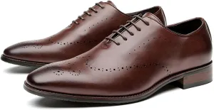 Shoes Dress Oxford for Men Lace Up Brogue Embossed Wing tip Burnished Toe Vegan Leather Anti-Slip Low Top Rubber Sole Wedding