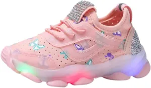 Shoes for Boys Children Kid Baby Girls LED Light Sneaker Butterfly Crystal Running Walking Sport Shoes 1-6 Years