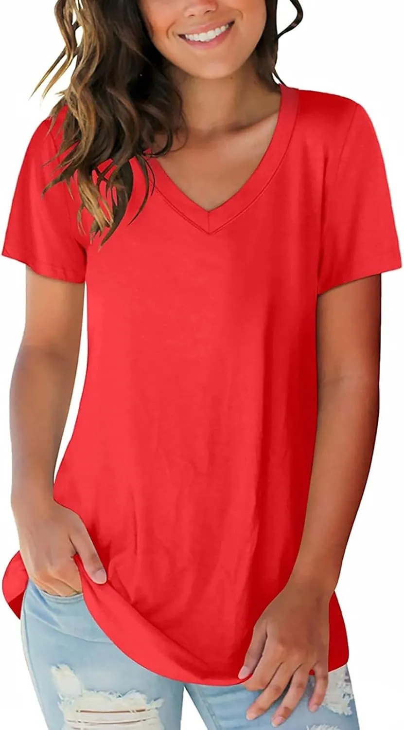 Short Sleeve T Shirts for Women Fashion V Neck Loose Soft Tees Trendy Lightweight Casual Summer Basic Outfits 2025