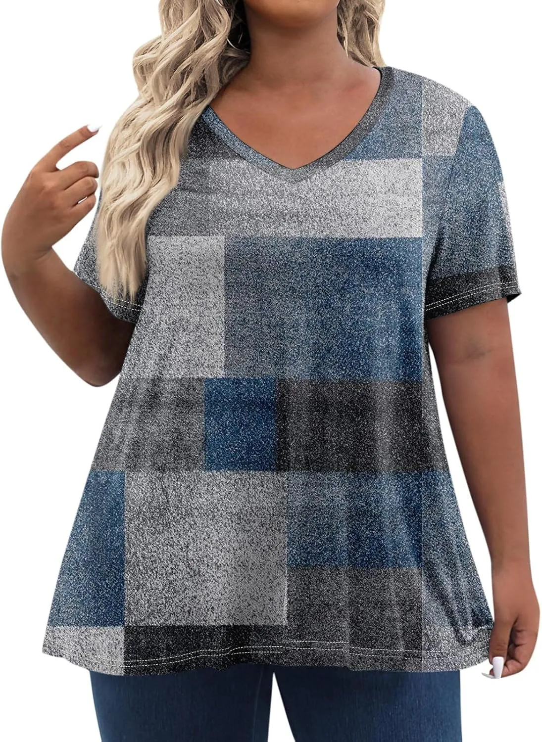 Short Sleeve Tops for Women Summer Plus Size Tops Tunic V Neck Shirts Soft Blouse Loose Clothing Business Casual