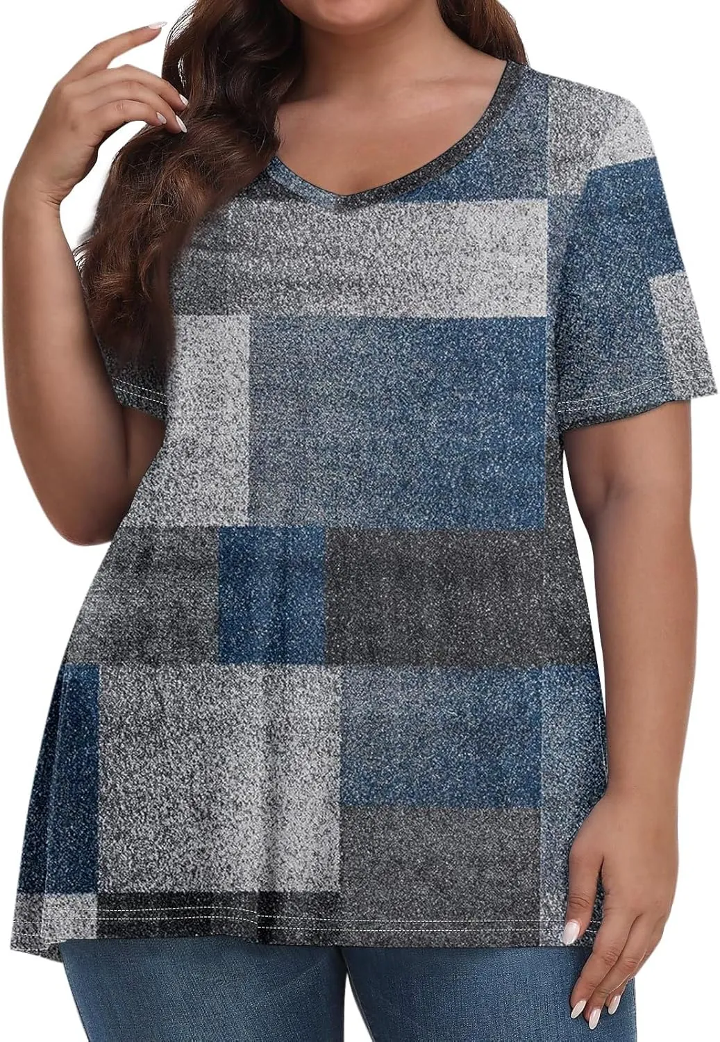 Short Sleeve Tops for Women Summer Plus Size Tops Tunic V Neck Shirts Soft Blouse Loose Clothing Business Casual