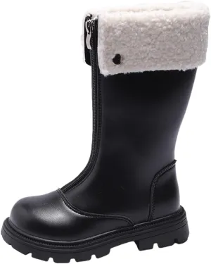 Side Zipper Leather Boots For Girls Kids Toddler Childrens aterproof Shoes Outdoor Dress Dance Fuzzy Soft Mid Boots