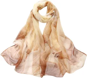 Silk Scarf for Women Long Scarves Women Scarf Printing Soft Shawl Wrap Fashion Scarf (Khaki-A, One Size)