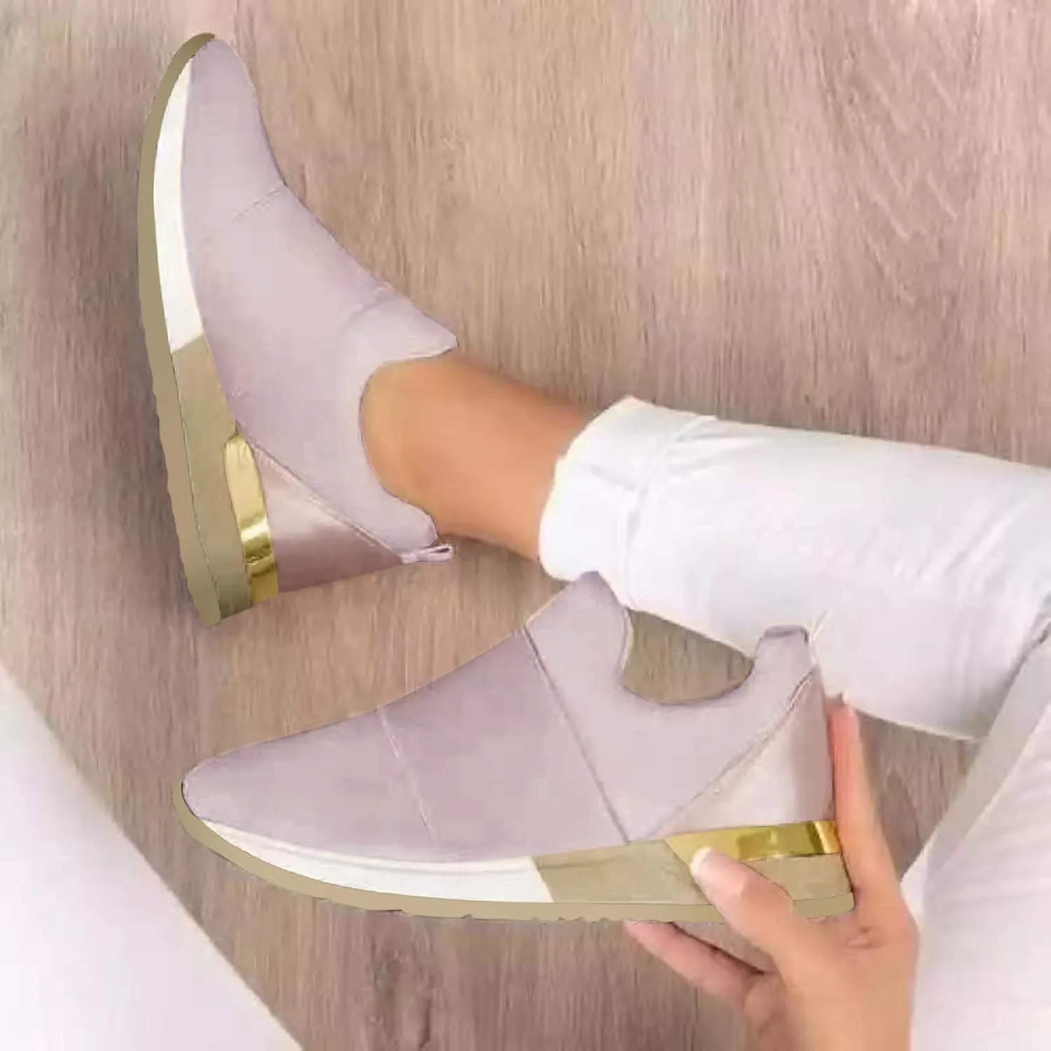 Silver Wedge Sneakers for Women Dressy Zapatos De Tacones para Mujer Elegantes Negros Walking Shoes for Women Wide Width Slip On Womens White Platform Sneakers Zapato Ortopedico Con Arco para Mujer