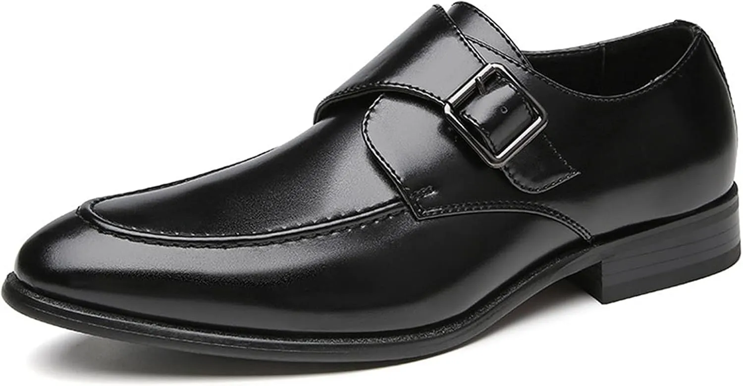 Single Season Dress Oxford for Men Slip On Monk Strap Apron Toe Burnished Toe Vegan Leather Rubber Sole Non Slip Low Top Anti-Slip Casual Very Popular Among Young People (Color : Black,