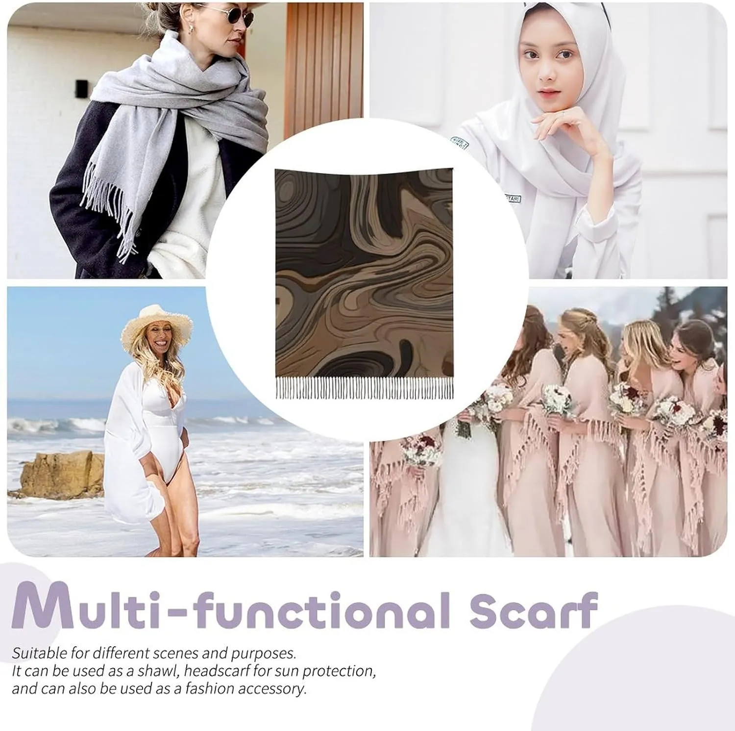 Sketch Style Vegetables Scarf for Women Warm Soft Scarves Fashion Fringed Shawl Casual Tassel Blanket Scarf