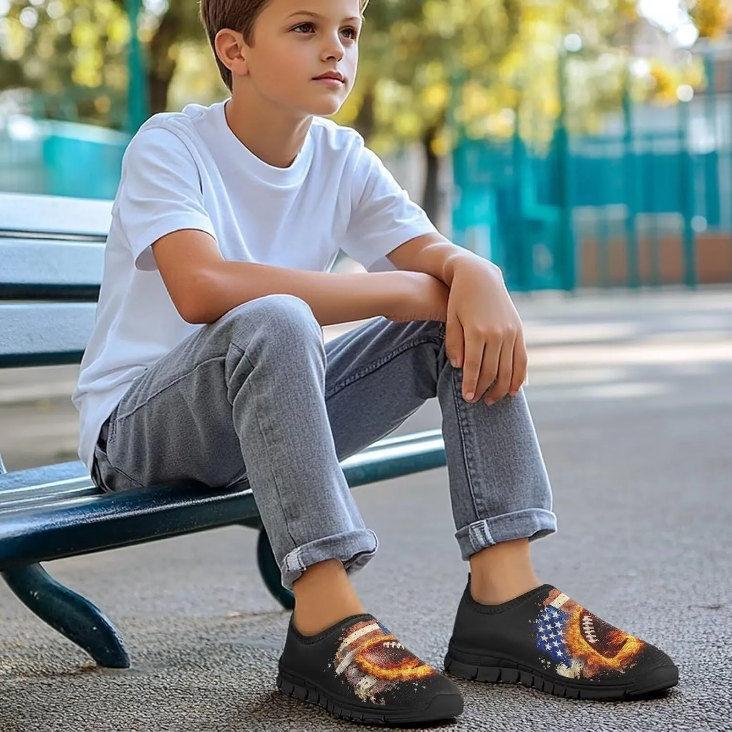 Slip On Sneakers Boys Sport Themed Kids Athletic Tennis Shoes