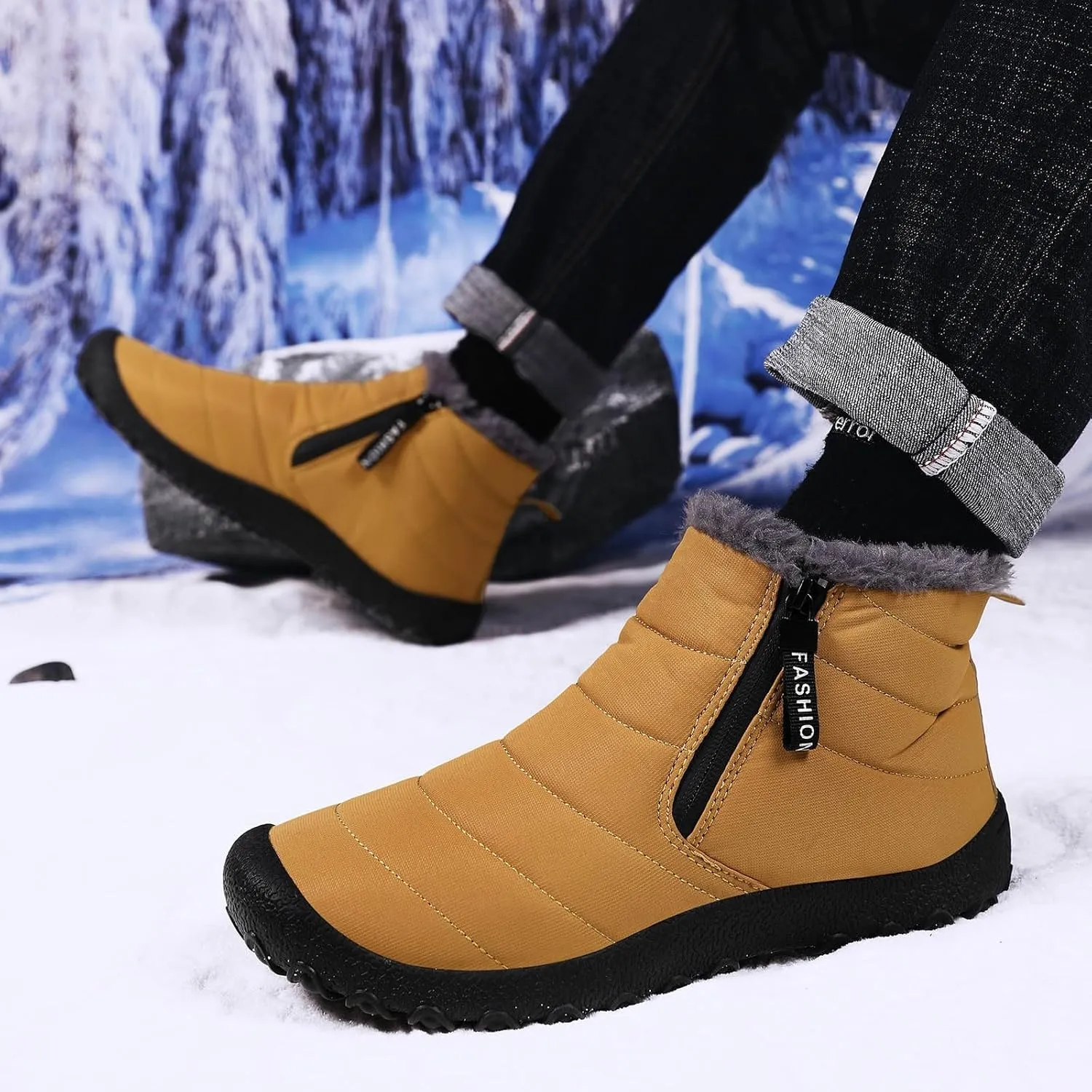 Snow Boots for Men Waterproof Winter Boots Anti-slip Fur Lined Booties Winter Casual Slip on Ankle Boots Comfortable Winter Shoes Trekking Hiking Boots