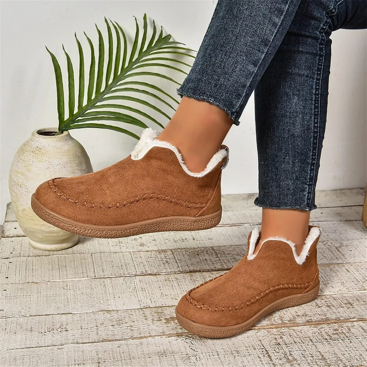 Snow Shoes For Men Non-Slip aterproof Plush Lined Ankle Booties Winter Walking Shoes For Men Slip On Shoes