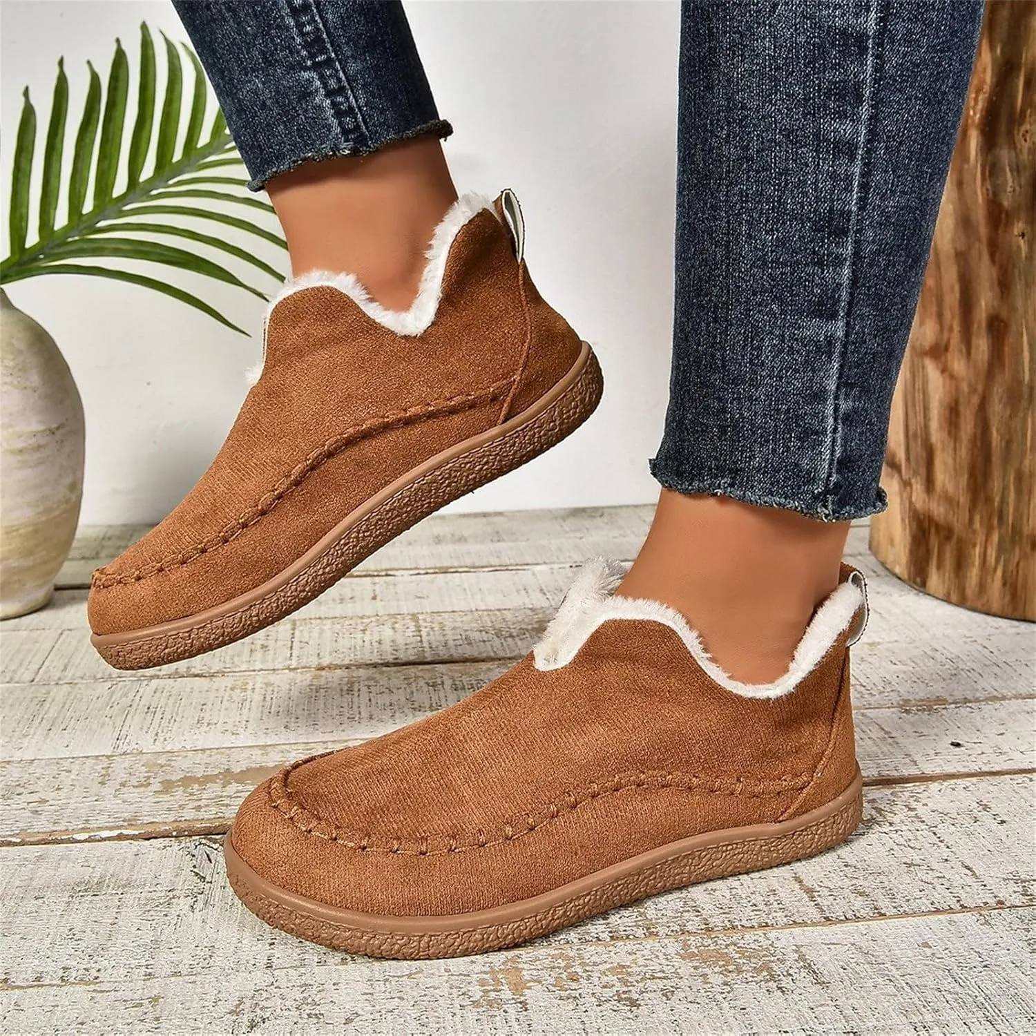 Snow Shoes For Men Non-Slip aterproof Plush Lined Ankle Booties Winter Walking Shoes For Men Slip On Shoes