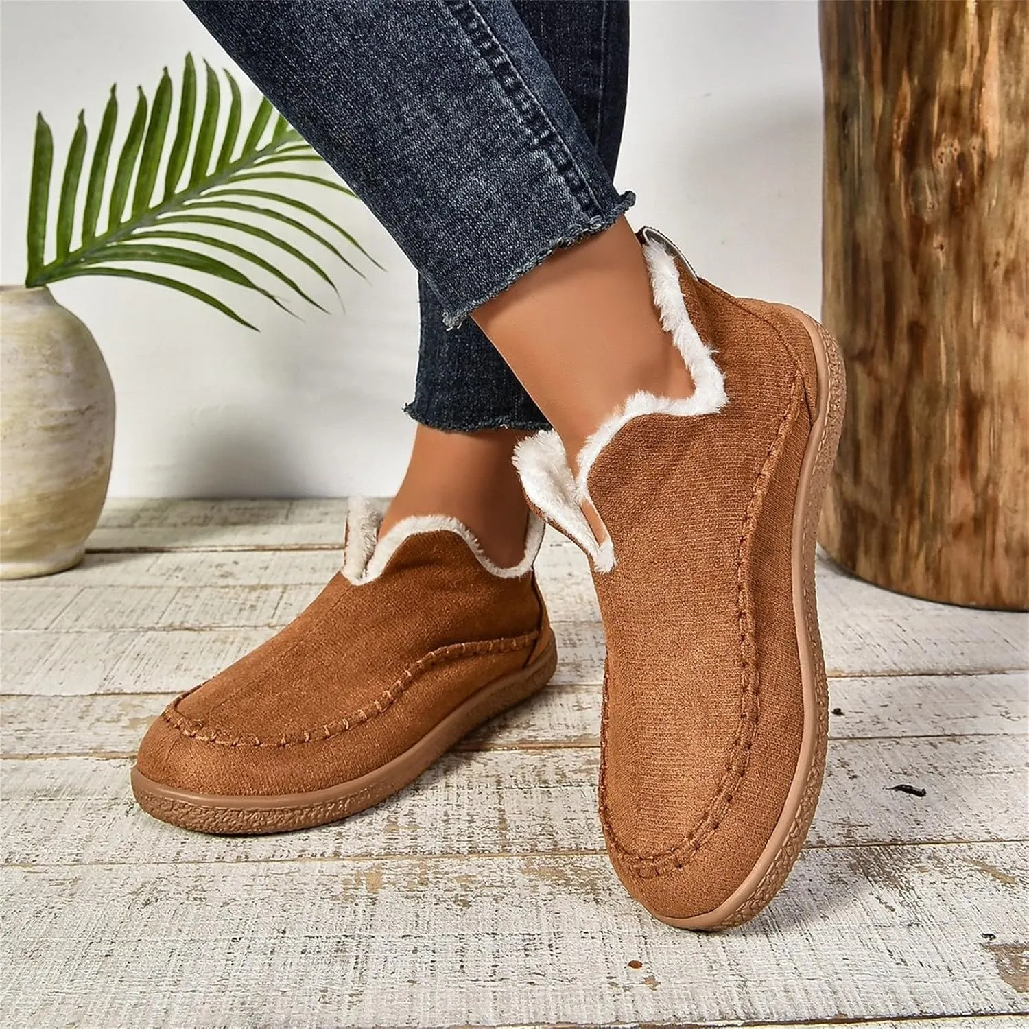 Snow Shoes For Men Non-Slip aterproof Plush Lined Ankle Booties Winter Walking Shoes For Men Slip On Shoes