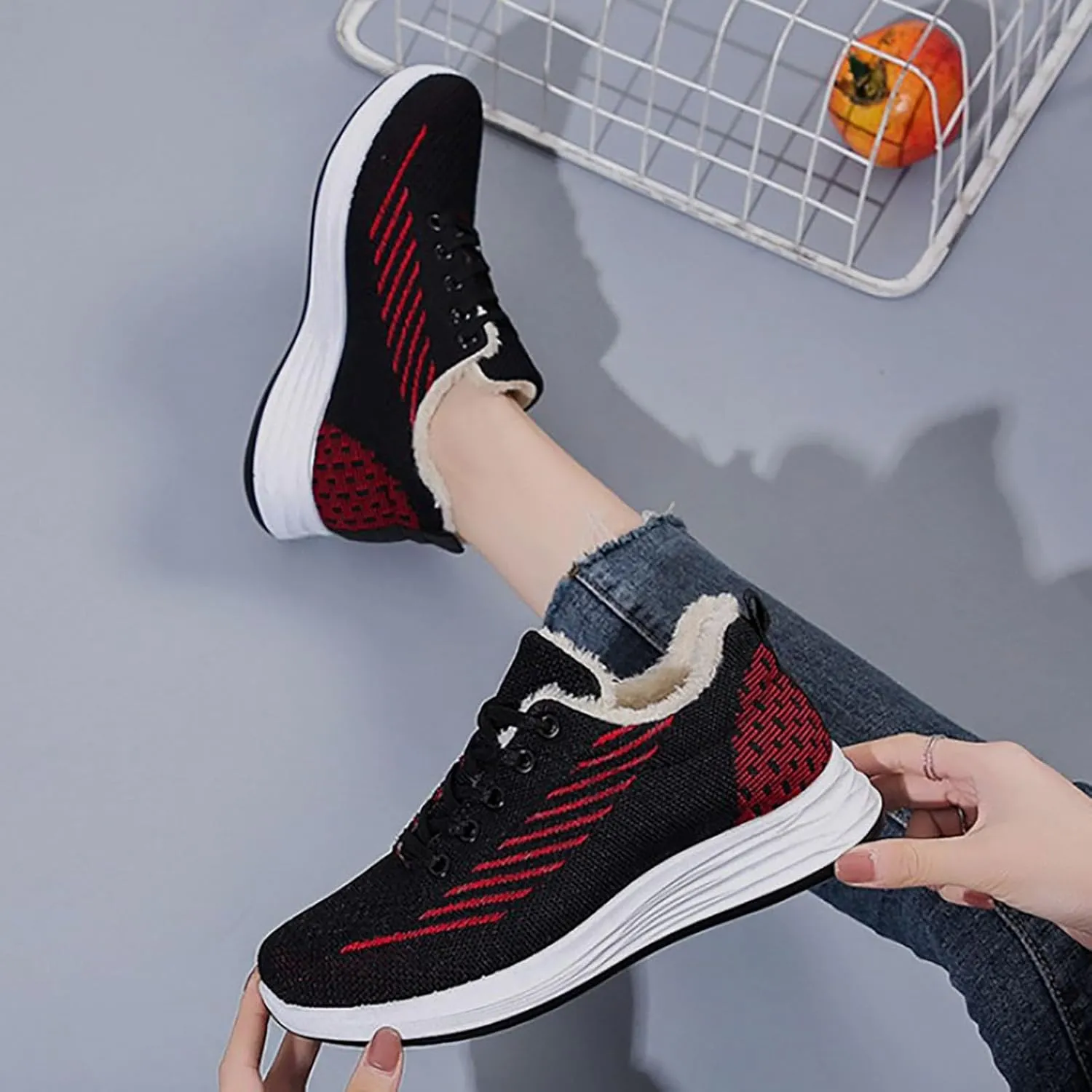 Snow Shoes for Men Plush Lined Lac Up Walking Sneaker Mesh Lightweight Casual Sneaker Hiking Shoes for Men