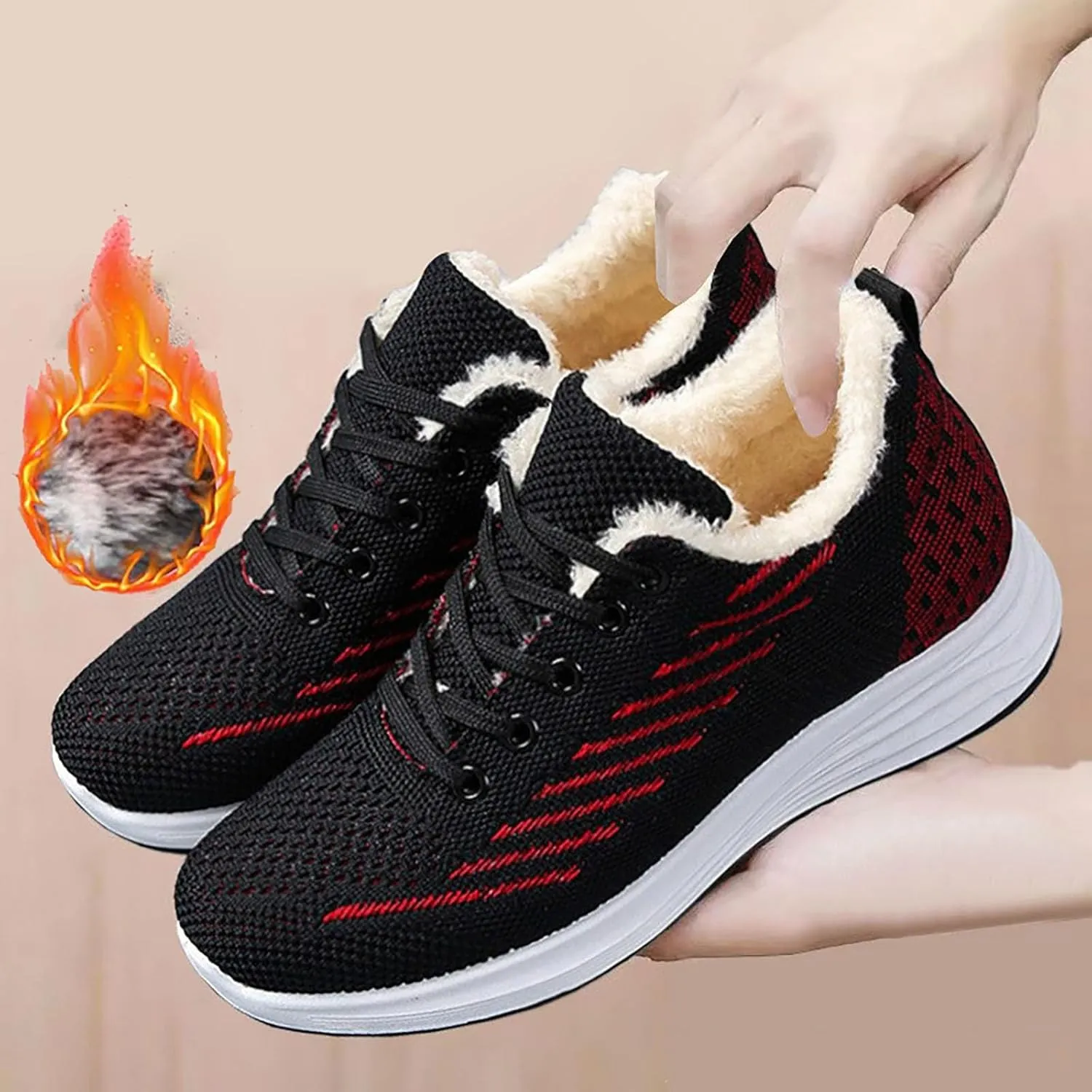 Snow Shoes for Men Plush Lined Lac Up Walking Sneaker Mesh Lightweight Casual Sneaker Hiking Shoes for Men