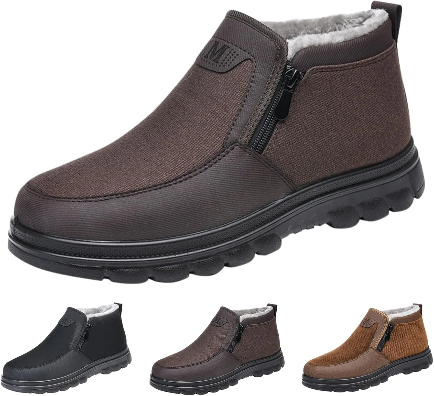Snow Shoes For Men Plush Lined Side Zipper Walking Shoes Pull-on Hiking Boots Women aterproof Soft Casual Shoes