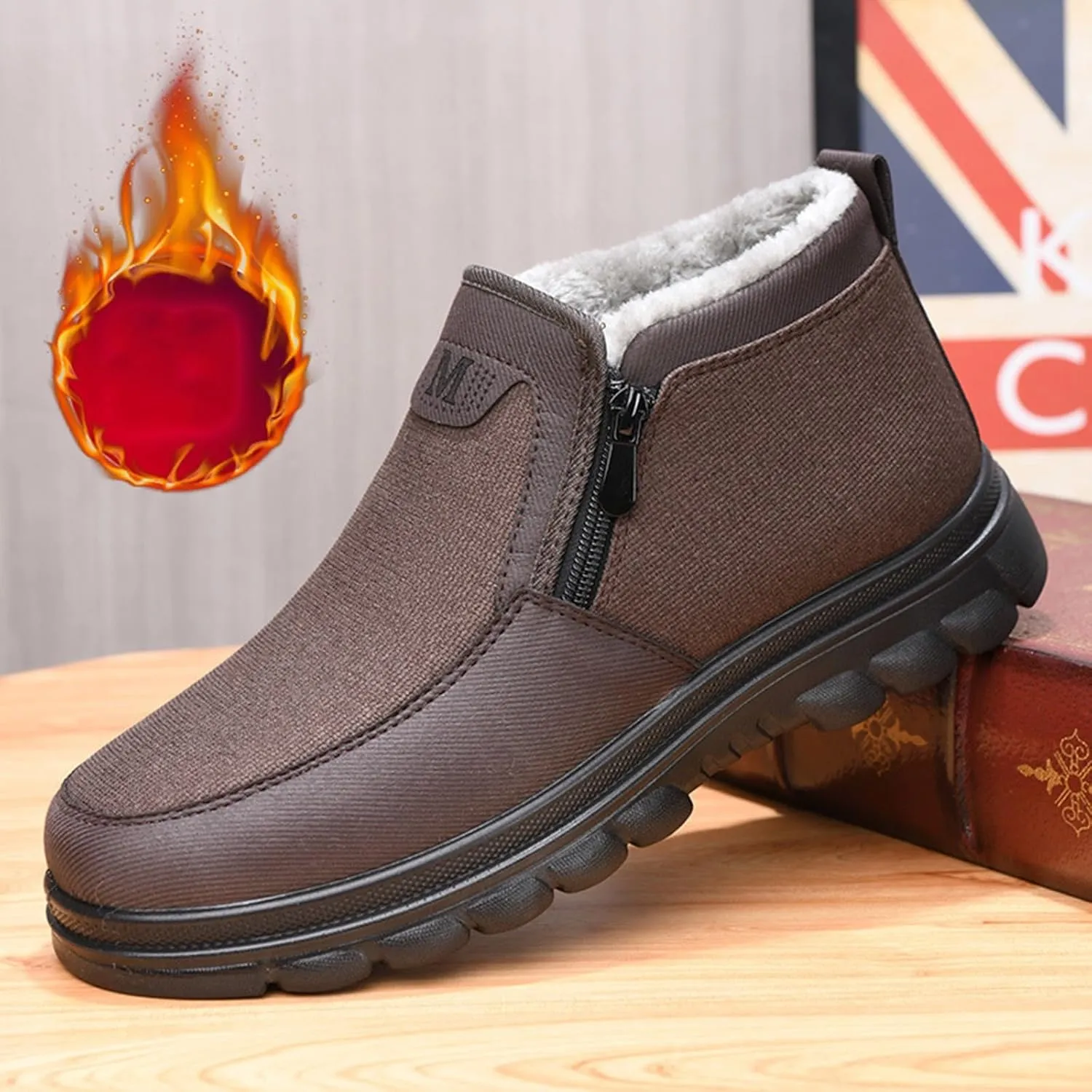 Snow Shoes For Men Plush Lined Side Zipper Walking Shoes Pull-on Hiking Boots Women aterproof Soft Casual Shoes