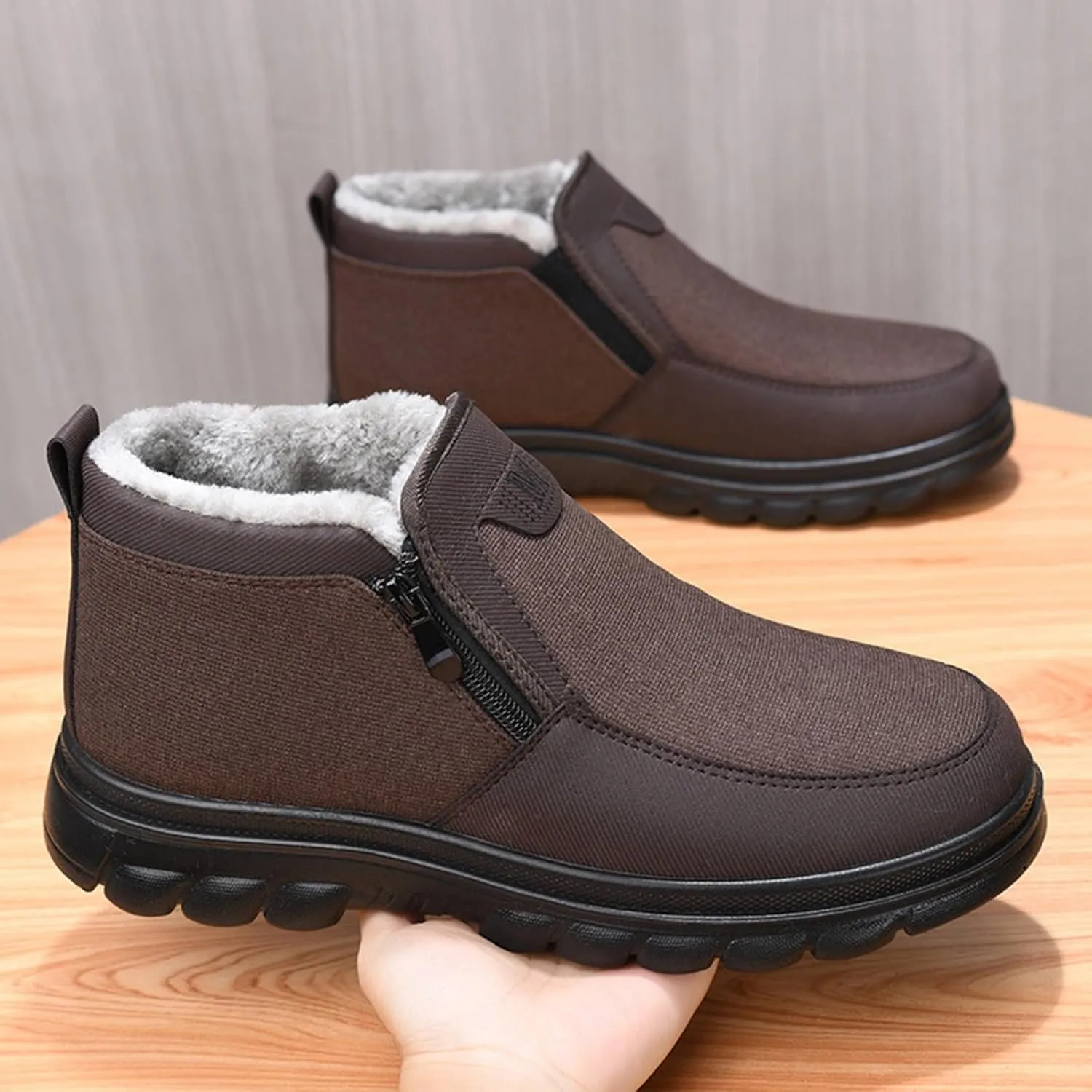 Snow Shoes For Men Plush Lined Side Zipper Walking Shoes Pull-on Hiking Boots Women aterproof Soft Casual Shoes