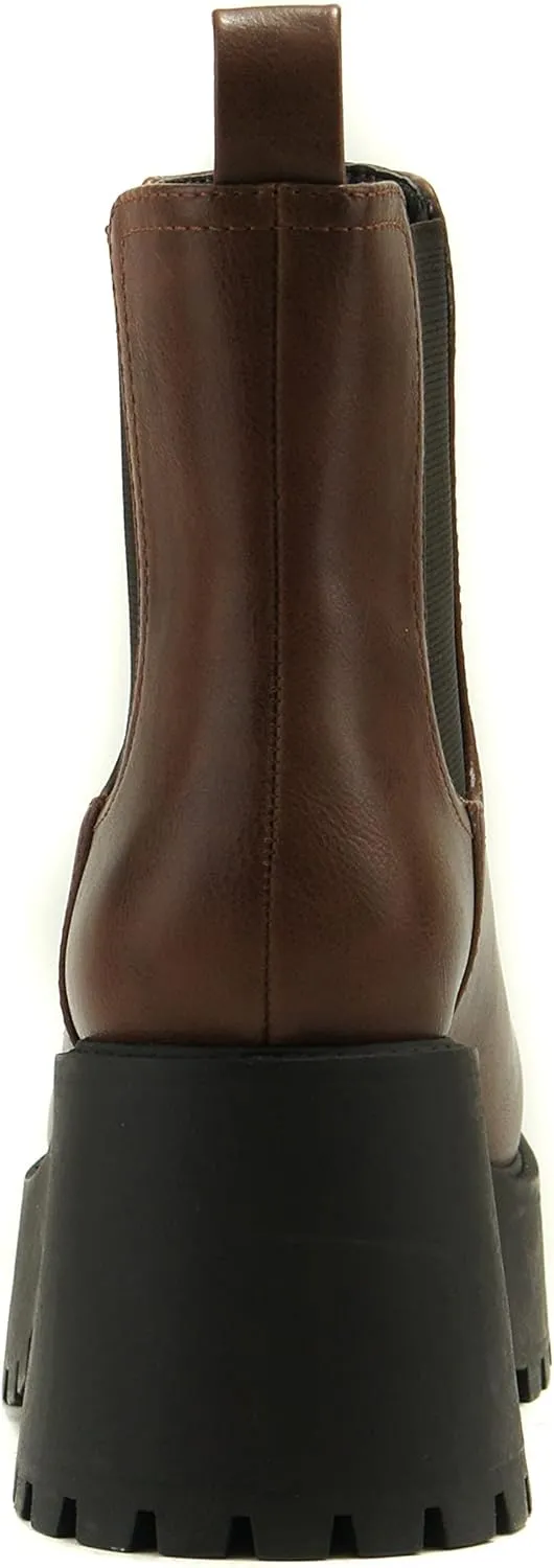 Soda INSTANT Women Chunky Lug Sole Mid Heel Chelsea Fashion Ankle Bootie w/Double Elastic Gore