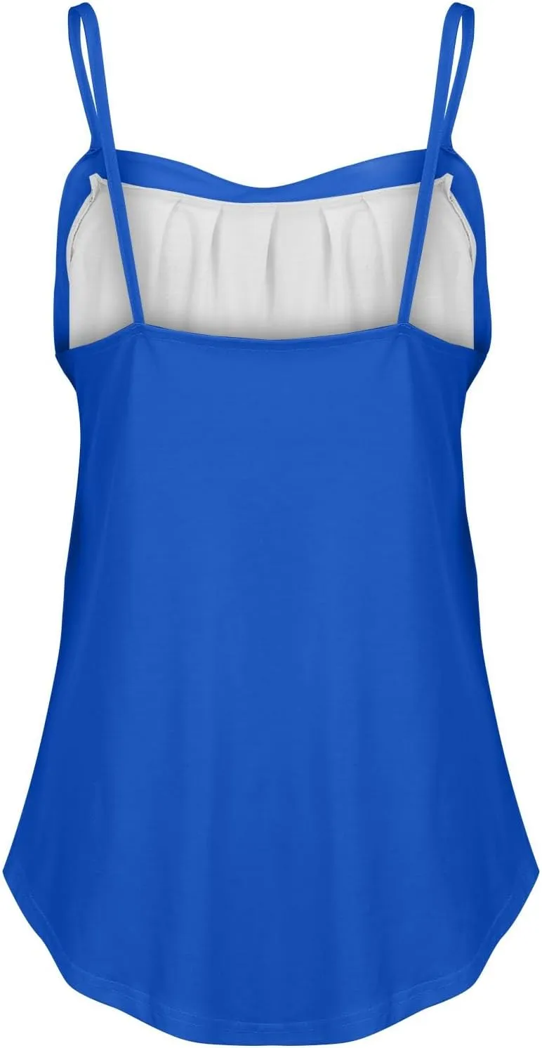 Spaghetti Strap Tank Top Women Sleeveless Camisole Tops Loose Fit Pleated Vest Casual Summer Beach Clothes